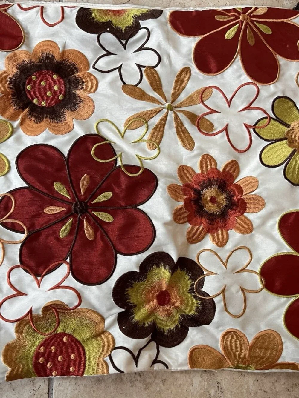 Pier 1 Imports Set of 4 Boho Floral Decorative Throw Pillows Embroidered Orange